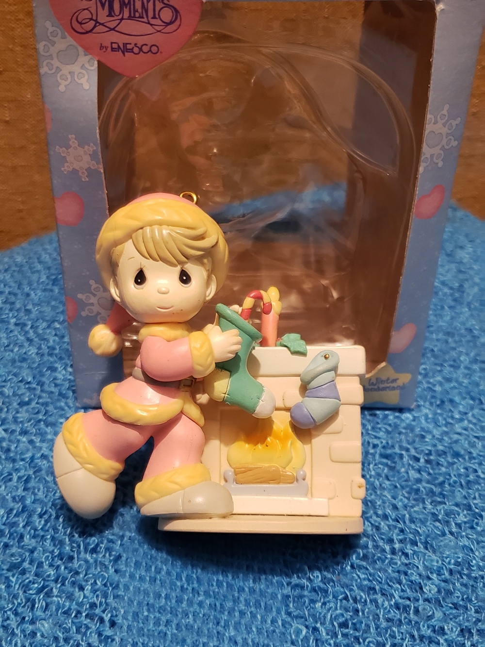 Precious Moments Pink & Yellow Child At Fireplace Ornament